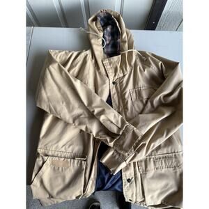 Vintage Camel Jacket Size Small Khaki Plaid Lining Hooded Zip